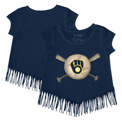 Milwaukee Brewers Tiny Turnip Girls Youth Baseball Cross Bats Fringe T-Shirt - MLB T-shirts