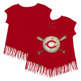 Cincinnati Reds Tiny Turnip Girls Youth Baseball Cross Bats Fringe T-Shirt - MLB T-shirts