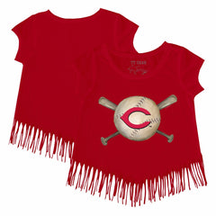 Cincinnati Reds Tiny Turnip Girls Youth Baseball Cross Bats Fringe T-Shirt - MLB T-shirts