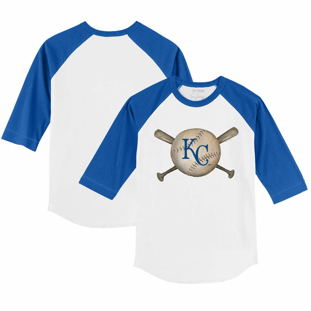 Kansas City Royals Tiny Turnip Youth Baseball Cross Bats 3/4-Sleeve Raglan T-Shirt - MLB T-shirts