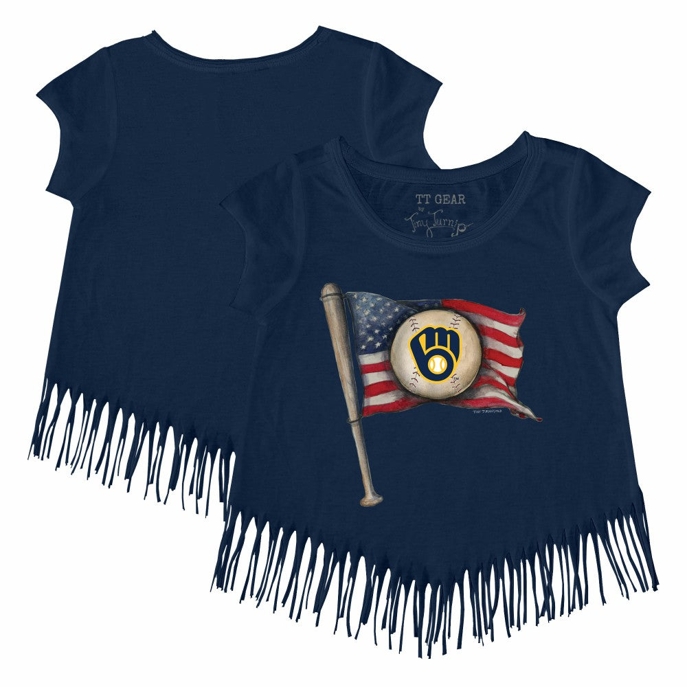 Milwaukee Brewers Tiny Turnip Girls Youth Baseball Flag Fringe T-Shirt - MLB T-shirts