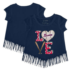 Atlanta Braves Tiny Turnip Girls Youth Baseball Love Fringe T-Shirt - MLB T-shirts