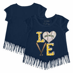 Milwaukee Brewers Tiny Turnip Girls Youth Baseball Love Fringe T-Shirt - MLB T-shirts