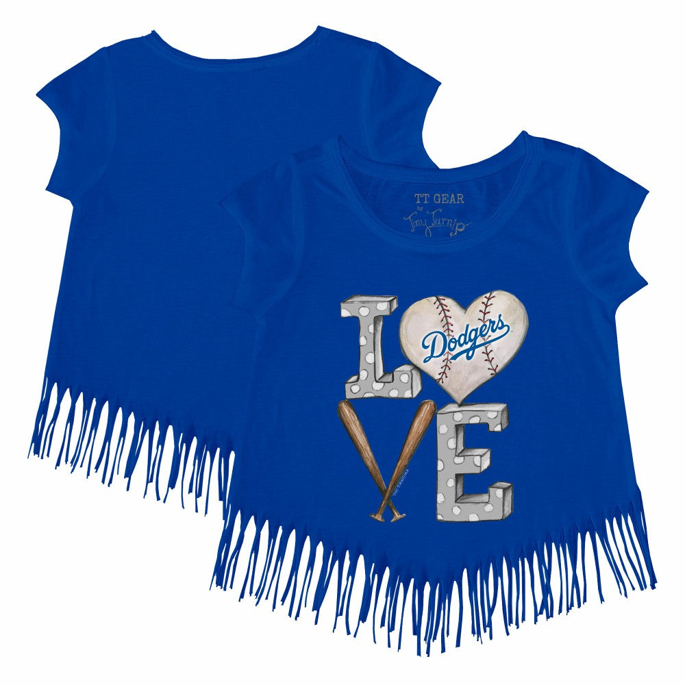 Los Angeles Dodgers Tiny Turnip Girls Youth Baseball Love Fringe T-Shirt - MLB T-shirts