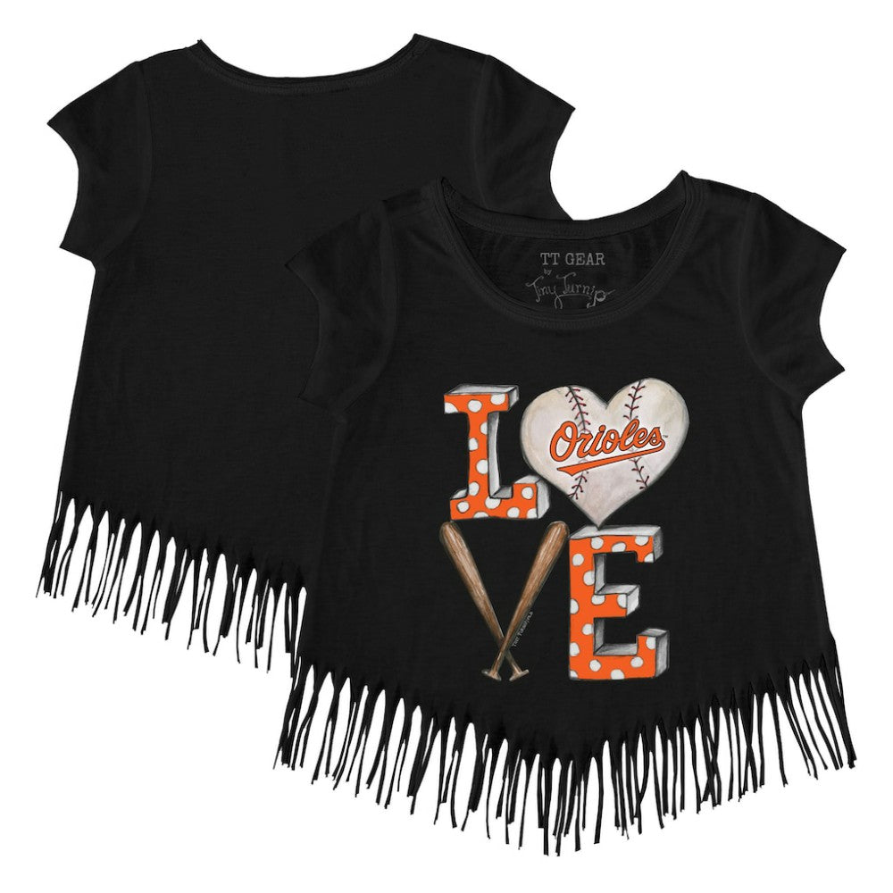 Baltimore Orioles Tiny Turnip Girls Youth Baseball Love Fringe T-Shirt - MLB T-shirts