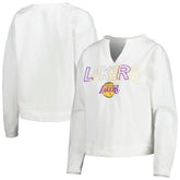 White Los Angeles Lakers Concepts Sport Women's Sunray Notch Neck Long Sleeve Top | NBA