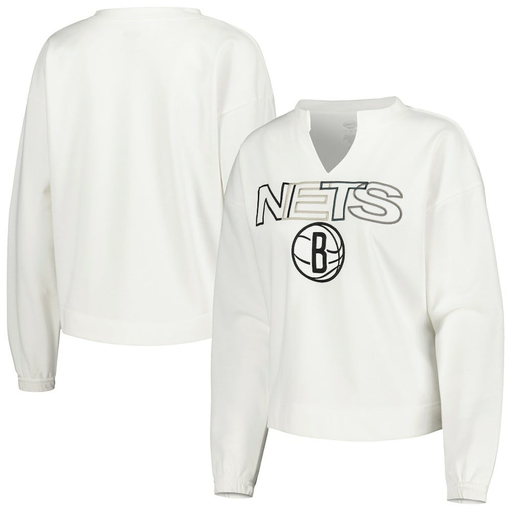 White Brooklyn Nets Concepts Sport Women's Sunray Notch Neck Long Sleeve Top | NBA
