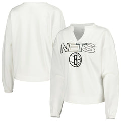 White Brooklyn Nets Concepts Sport Women's Sunray Notch Neck Long Sleeve Top | NBA