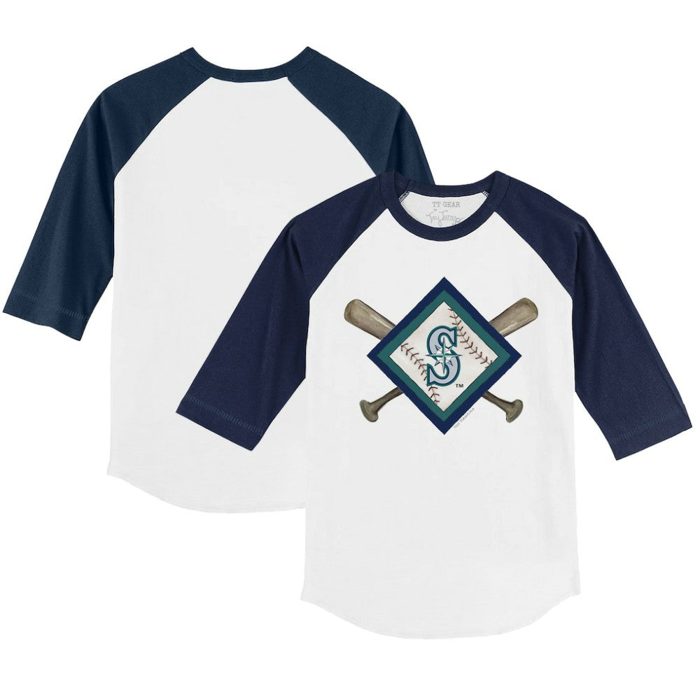 Seattle Mariners Tiny Turnip Youth Diamond Cross Bats 3/4-Sleeve Raglan T-Shirt - MLB T-shirts