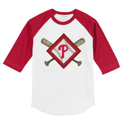 Philadelphia Phillies Tiny Turnip Youth Diamond Cross Bats 3/4-Sleeve Raglan T-Shirt - MLB T-shirts