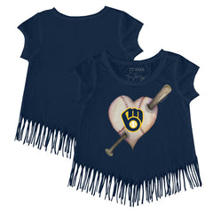 Milwaukee Brewers Tiny Turnip Girls Youth Heart Bat Fringe T-Shirt - MLB T-shirts