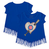 Chicago Cubs Tiny Turnip Girls Youth Heart Bat Fringe T-Shirt - MLB T-shirts