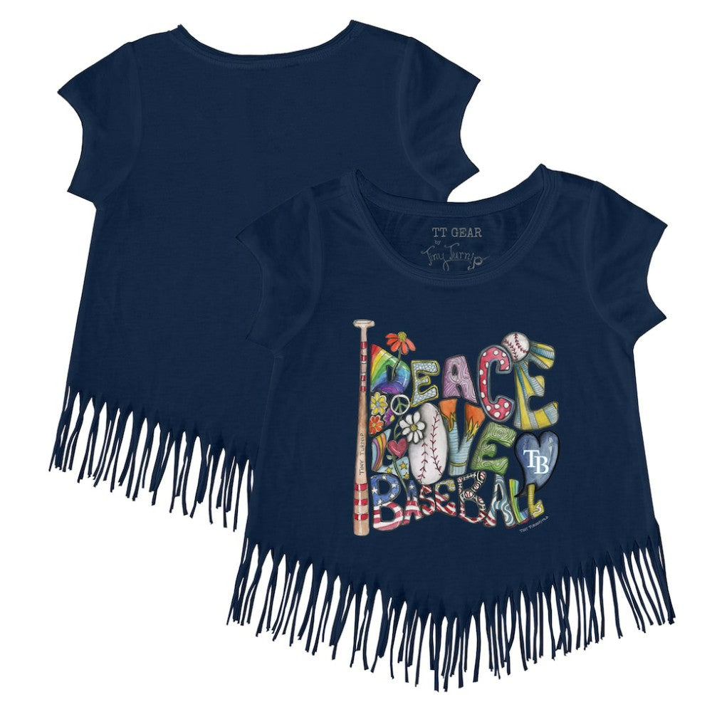 Tampa Bay Rays Tiny Turnip Girls Youth Peace Love Baseball Fringe T-Shirt - MLB T-shirts