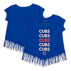 Chicago Cubs Tiny Turnip Girls Youth Stacked Fringe T-Shirt - MLB T-shirts