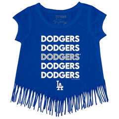Los Angeles Dodgers Tiny Turnip Girls Youth Stacked Fringe T-Shirt - MLB T-shirts