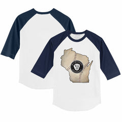 Milwaukee Brewers Tiny Turnip Youth State Outline 3/4-Sleeve Raglan T-Shirt - MLB T-shirts