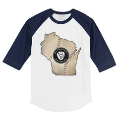 Milwaukee Brewers Tiny Turnip Youth State Outline 3/4-Sleeve Raglan T-Shirt - MLB T-shirts