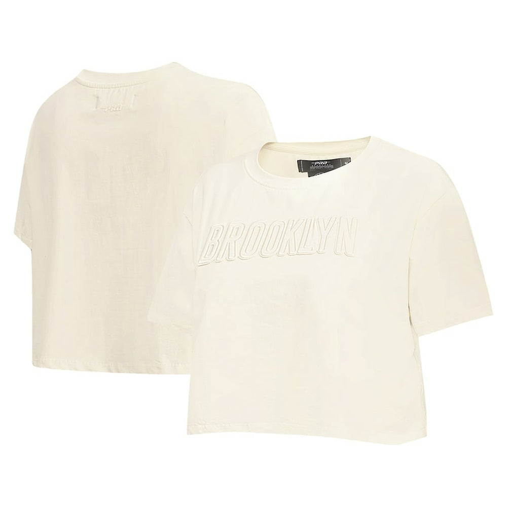 Cream Brooklyn Nets Pro Standard Women's Neutral Boxy Crop T-Shirt | NBA