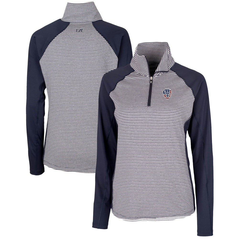 Milwaukee Brewers Cutter & Buck Women's Americana Logo Forge Tonal Stripe Stretch Half-Zip Pullover Top - MLB Pullover