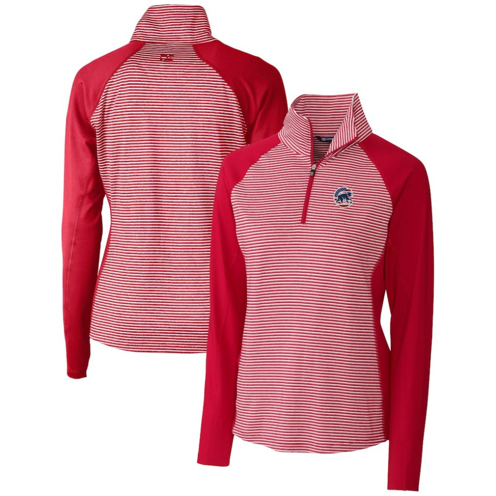 Chicago Cubs Cutter & Buck Women's Americana Logo Forge Tonal Stripe Stretch Half-Zip Pullover Top - MLB Pullover