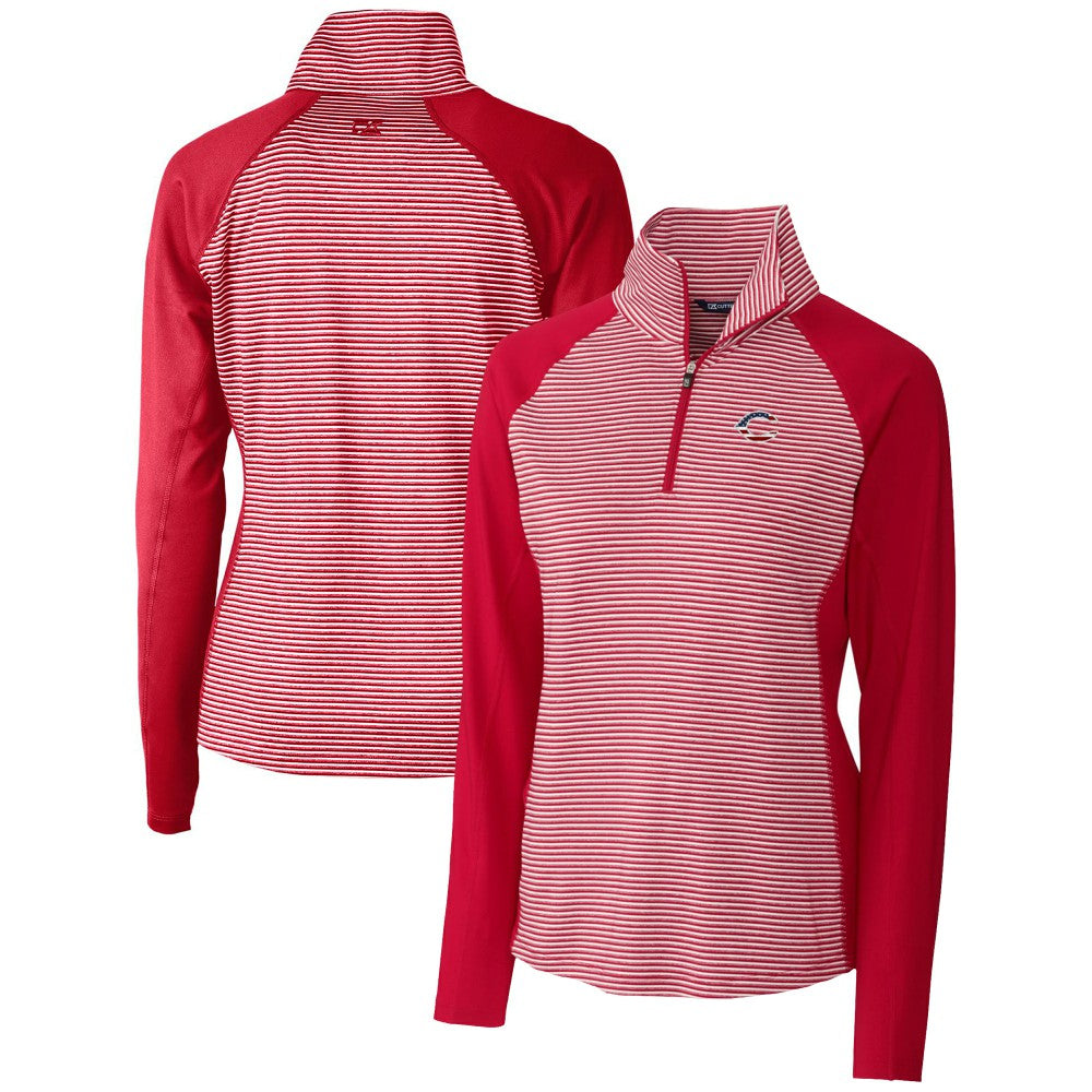 Cincinnati Reds Cutter & Buck Women's Americana Logo Forge Tonal Stripe Stretch Half-Zip Pullover Top - MLB Pullover