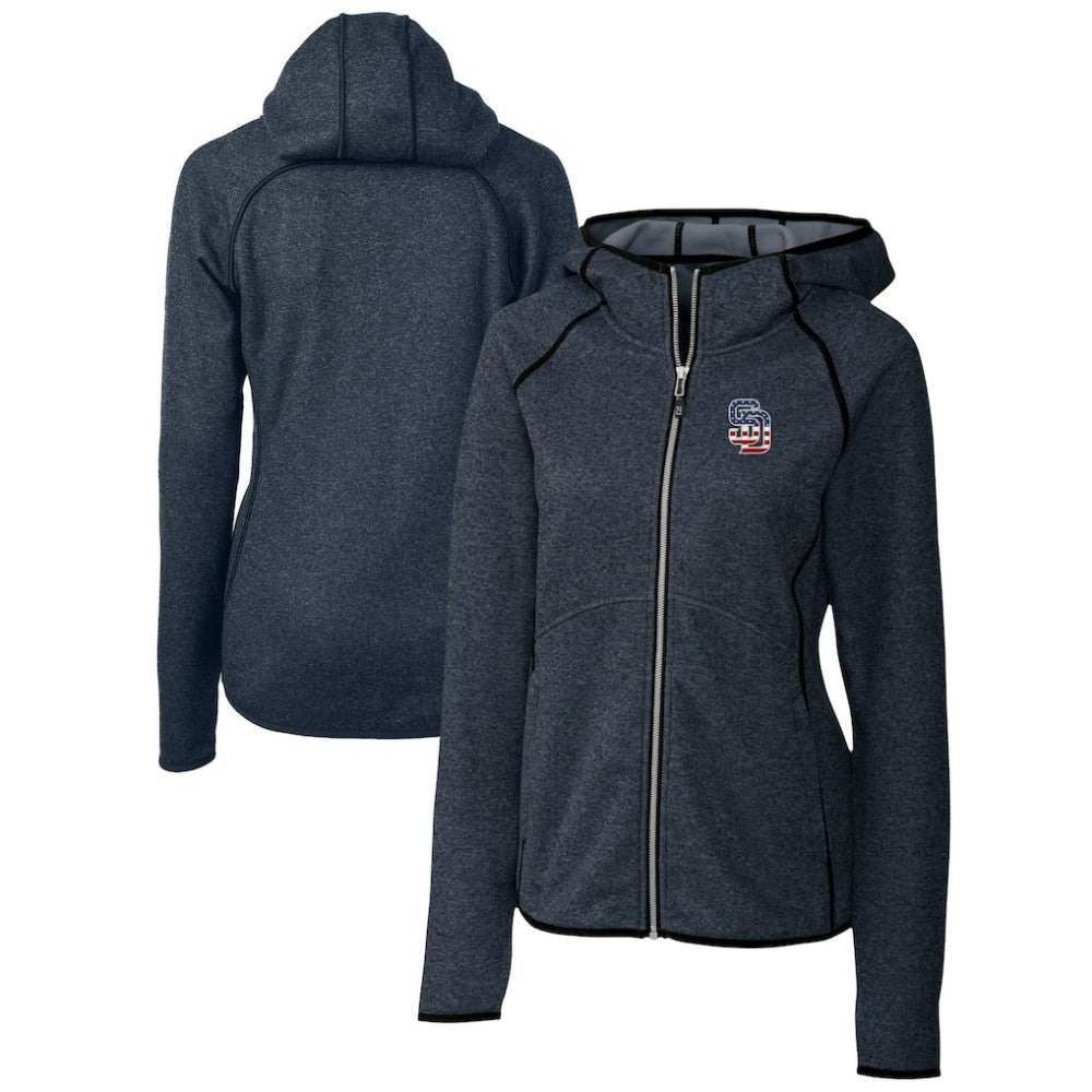 San Diego Padres Cutter & Buck Women's Americana Logo Mainsail Sweater-Knit Full-Zip Hoodie - MLB Hoodies