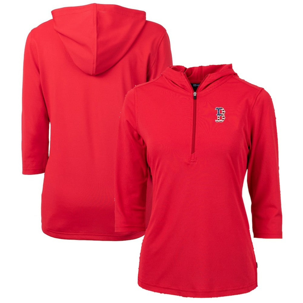 Boston Red Sox Cutter & Buck Women's Americana Logo DryTec Virtue Eco Pique Recycled Half-Zip Pullover Hoodie - MLB Hoodies