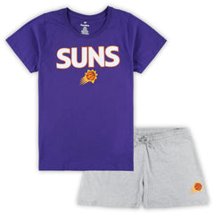 Purple/Heather Gray Phoenix Suns Women's Plus Size T-Shirt & Shorts Combo Set | NBA