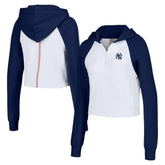 New York Yankees Lusso Women's Jane Raglan Quarter-Zip Tri-Blend Cropped Pullover Hoodie - MLB Hoodies