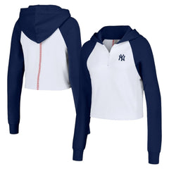 New York Yankees Lusso Women's Jane Raglan Quarter-Zip Tri-Blend Cropped Pullover Hoodie - MLB Hoodies