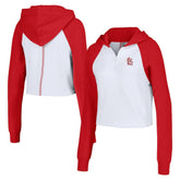 St. Louis Cardinals Lusso Women's Jane Raglan Quarter-Zip Tri-Blend Cropped Pullover Hoodie - MLB Hoodies