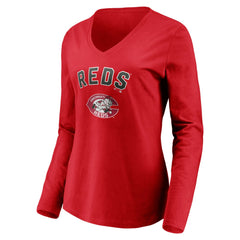 Cincinnati Reds Women's Cooperstown Collection Personalized Winning Streak Long Sleeve V-Neck T-Shirt - MLB T-shirts