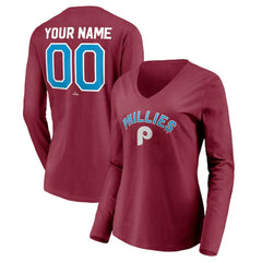 Philadelphia Phillies Women's Personalized Cooperstown Collection Alternate Winning Streak Long Sleeve V-Neck T-Shirt - MLB T-shirts