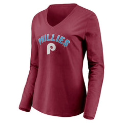 Philadelphia Phillies Women's Personalized Cooperstown Collection Alternate Winning Streak Long Sleeve V-Neck T-Shirt - MLB T-shirts