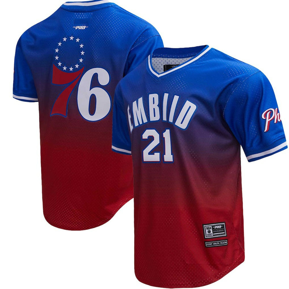 Royal/Red Joel Embiid Philadelphia 76ers Post Ombre Name & Number T-Shirt | NBA