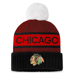 Chicago Blackhawks Fanatics Women's Authentic Pro Rink Cuffed Knit Hat with Pom -  NHL Hats