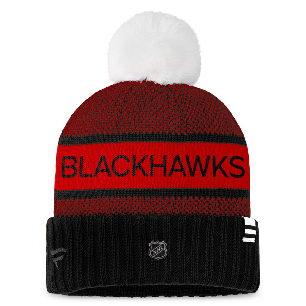 Chicago Blackhawks Fanatics Women's Authentic Pro Rink Cuffed Knit Hat with Pom -  NHL Hats