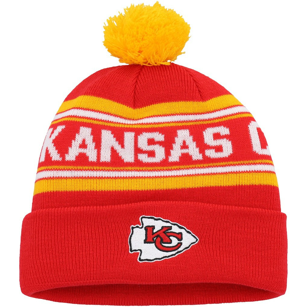 Kansas City Chiefs Youth Jacquard Cuffed Knit Hat with Pom | NFL Discount