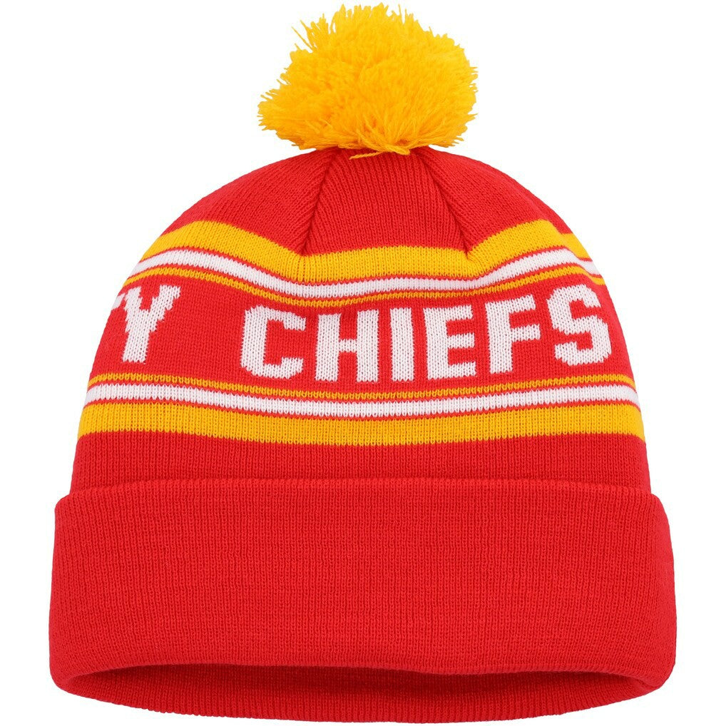 Kansas City Chiefs Youth Jacquard Cuffed Knit Hat with Pom | NFL Discount