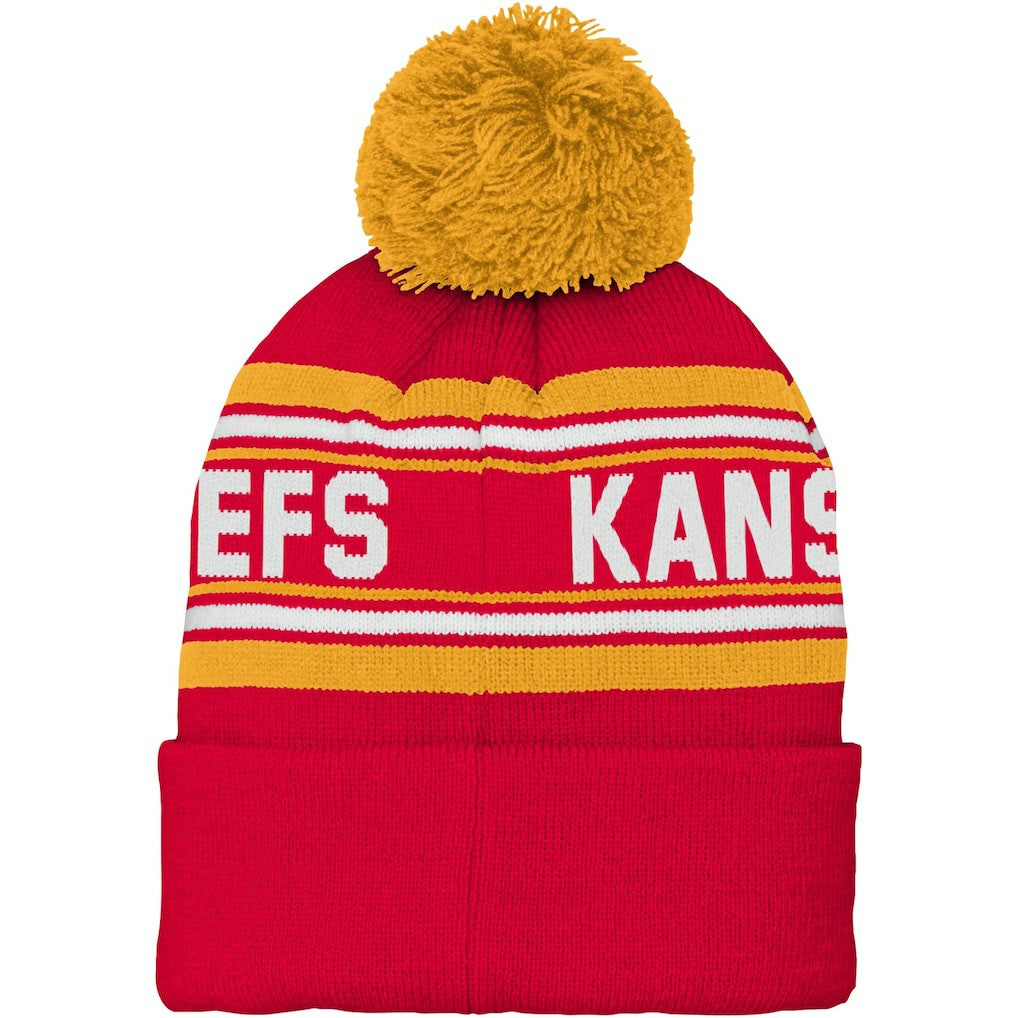 Kansas City Chiefs Preschool Jacquard Cuffed Knit Hat with Pom | NFL Hot