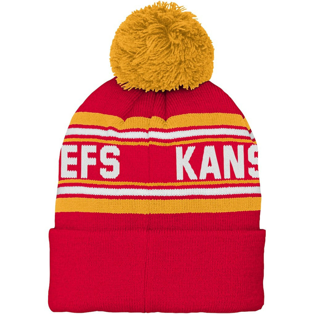 Kansas City Chiefs Preschool Jacquard Cuffed Knit Hat with Pom | NFL Hot