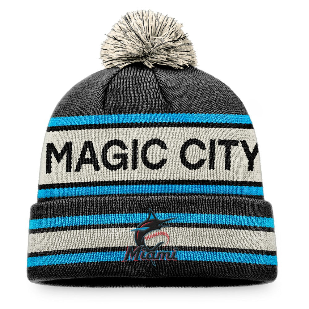 Miami Marlins Fanatics Hometown Slogan Cuffed Knit Hat with Pom - MLB Hats