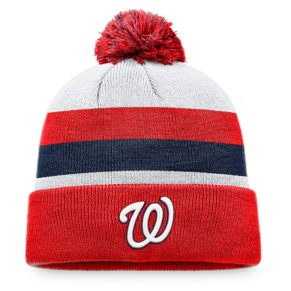 Washington Nationals Fanatics Stripe Cuffed Knit Hat with Pom - MLB Hats