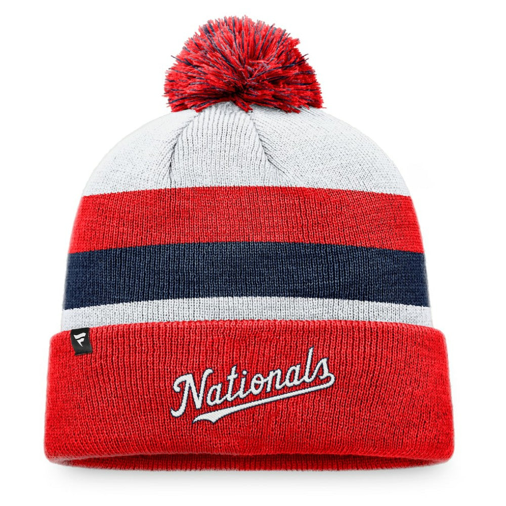 Washington Nationals Fanatics Stripe Cuffed Knit Hat with Pom - MLB Hats