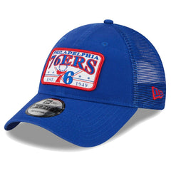 Royal Philadelphia 76ers Plate Oversized Patch Trucker 9FORTY Adjustable Hat | NBA