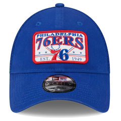 Royal Philadelphia 76ers Plate Oversized Patch Trucker 9FORTY Adjustable Hat | NBA