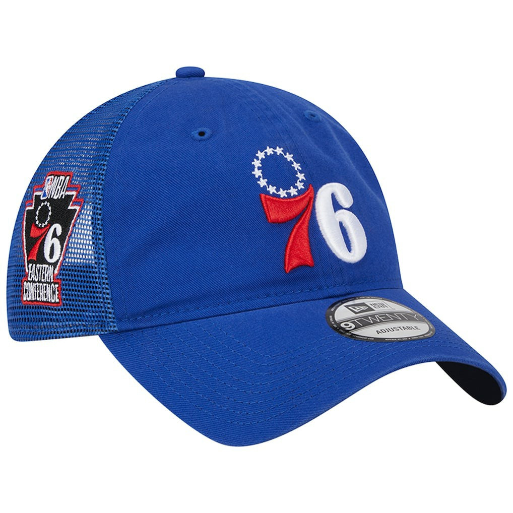 Royal Philadelphia 76ers Distinct Side Patch Trucker 9TWENTY Adjustable Hat | NBA