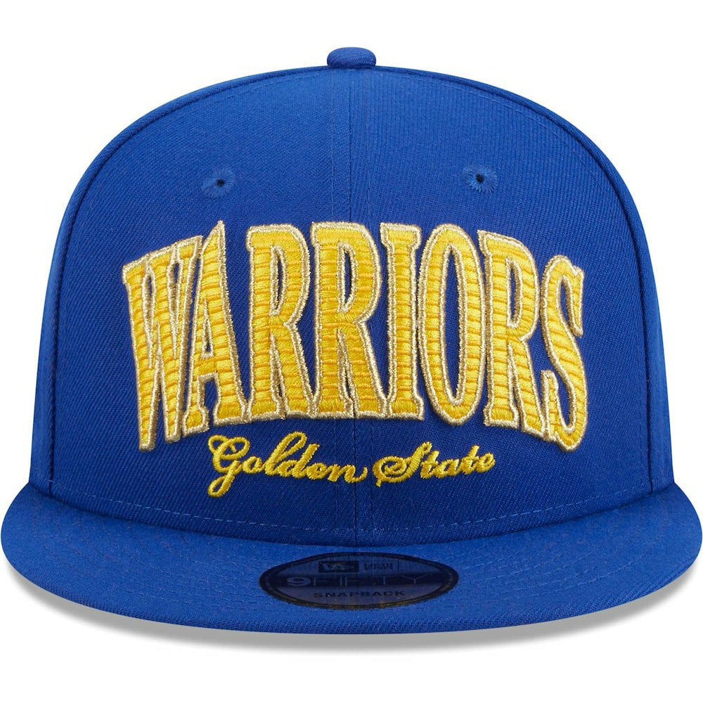Royal Golden State Warriors Golden Tall Text 9FIFTY Snapback Hat sale | NBA