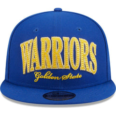 Royal Golden State Warriors Golden Tall Text 9FIFTY Snapback Hat sale | NBA