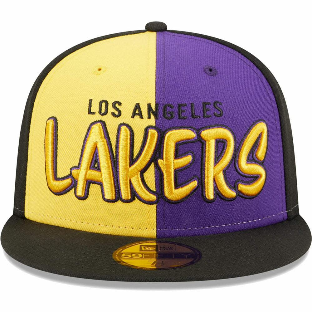 Black/Gold Los Angeles Lakers Pop Front 59FIFTY Fitted Hat | NBA